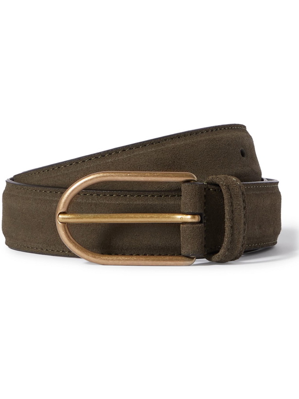 Photo: ANDERSON'S - 3cm Nubuck-Trimmed Leather Belt - Green
