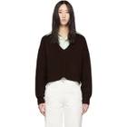 Tibi Burgundy V-Neck Cropped Sweater