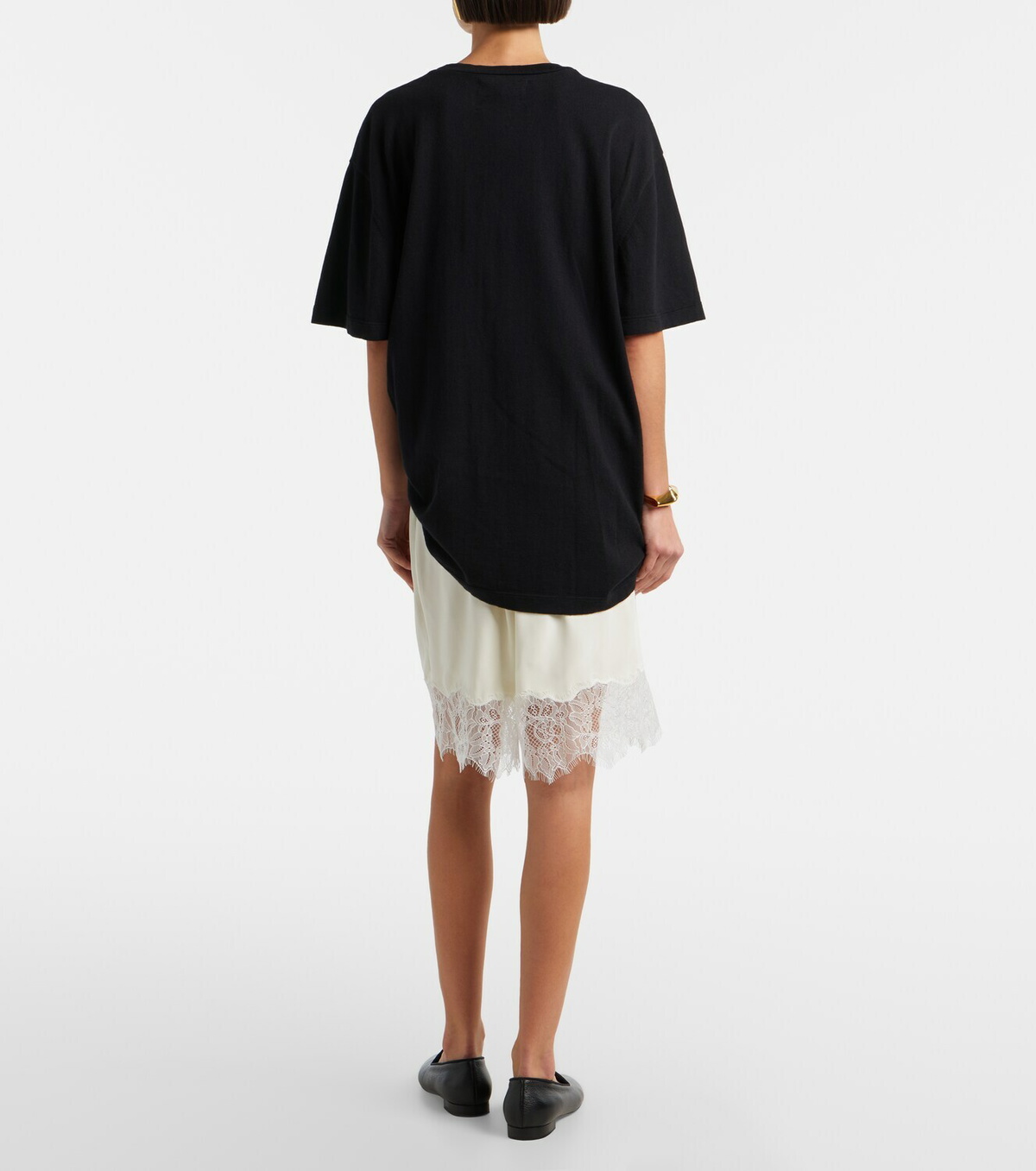 Staud Verano lace-trimmed silk satin Bermuda shorts