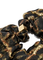 Ganni Leopard-print Metallic Cloqué Scrunchie - Khaki - One Size