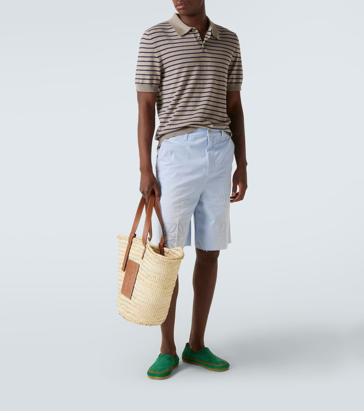 Loewe Knitted striped cotton-blend polo shirt