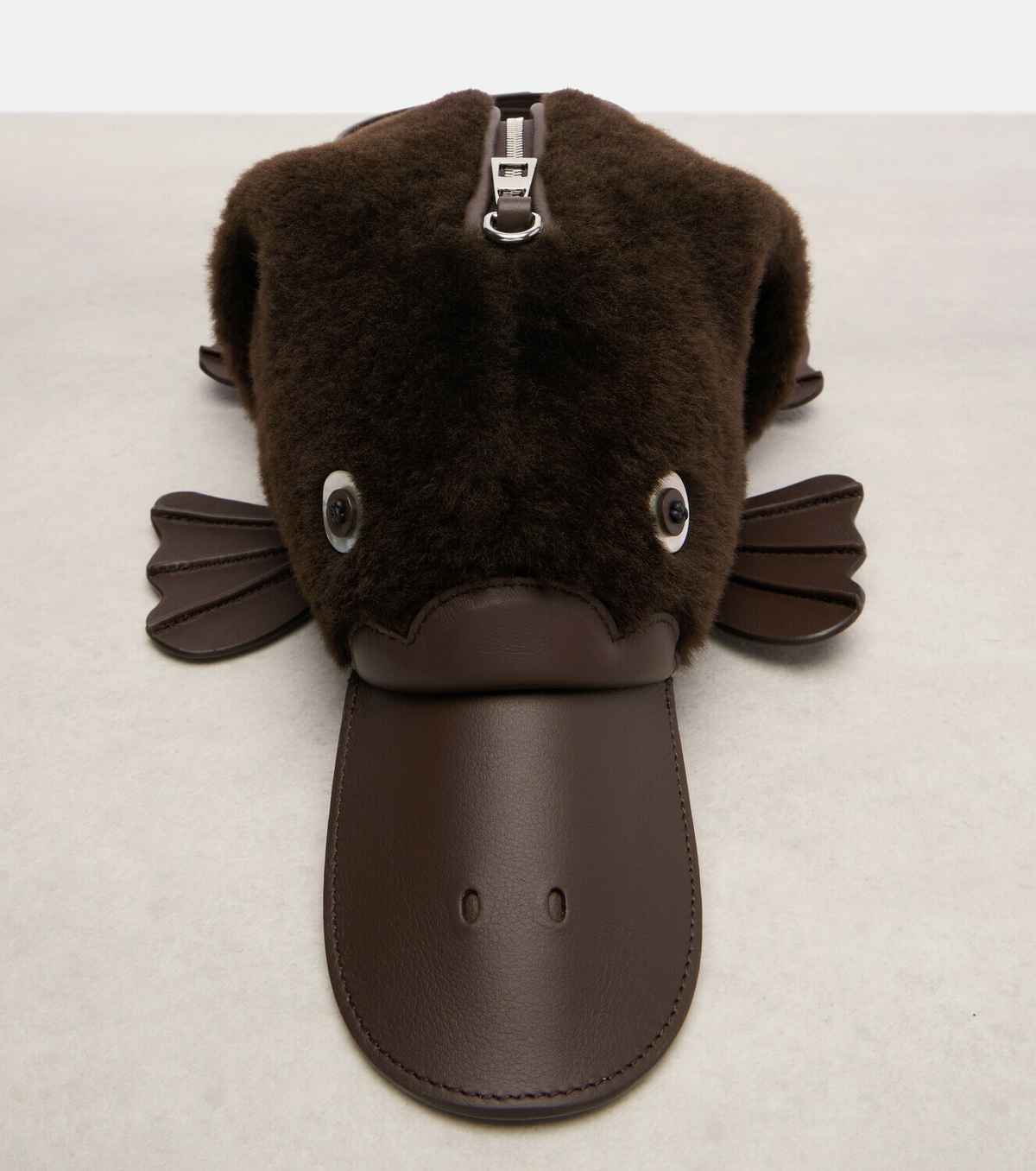 Loewe Platypus Mini leather-trimmed shearling shoulder bag