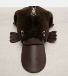 Loewe Platypus Mini leather-trimmed shearling shoulder bag