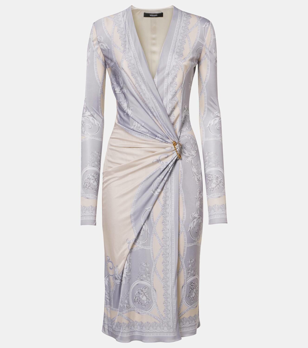 【VERSACE】Underwater Barocco draped jersey gown Underwater Barocco draped jersey gown in blue - Versace