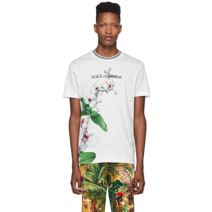 Photo: Dolce and Gabbana White Orchid Print T-Shirt
