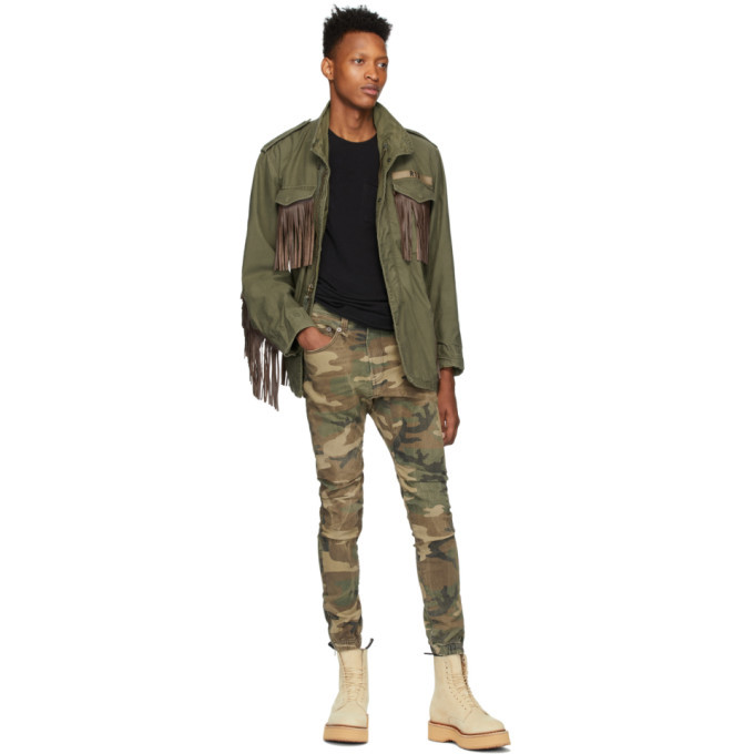 R13 Green Denim Cooper Camouflage Drop Jeans R13