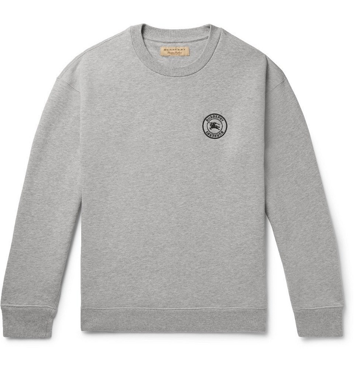 Photo: Burberry - Logo-Embroidered Fleece-back Cotton-Blend Jersey Sweatshirt - Men - Gray