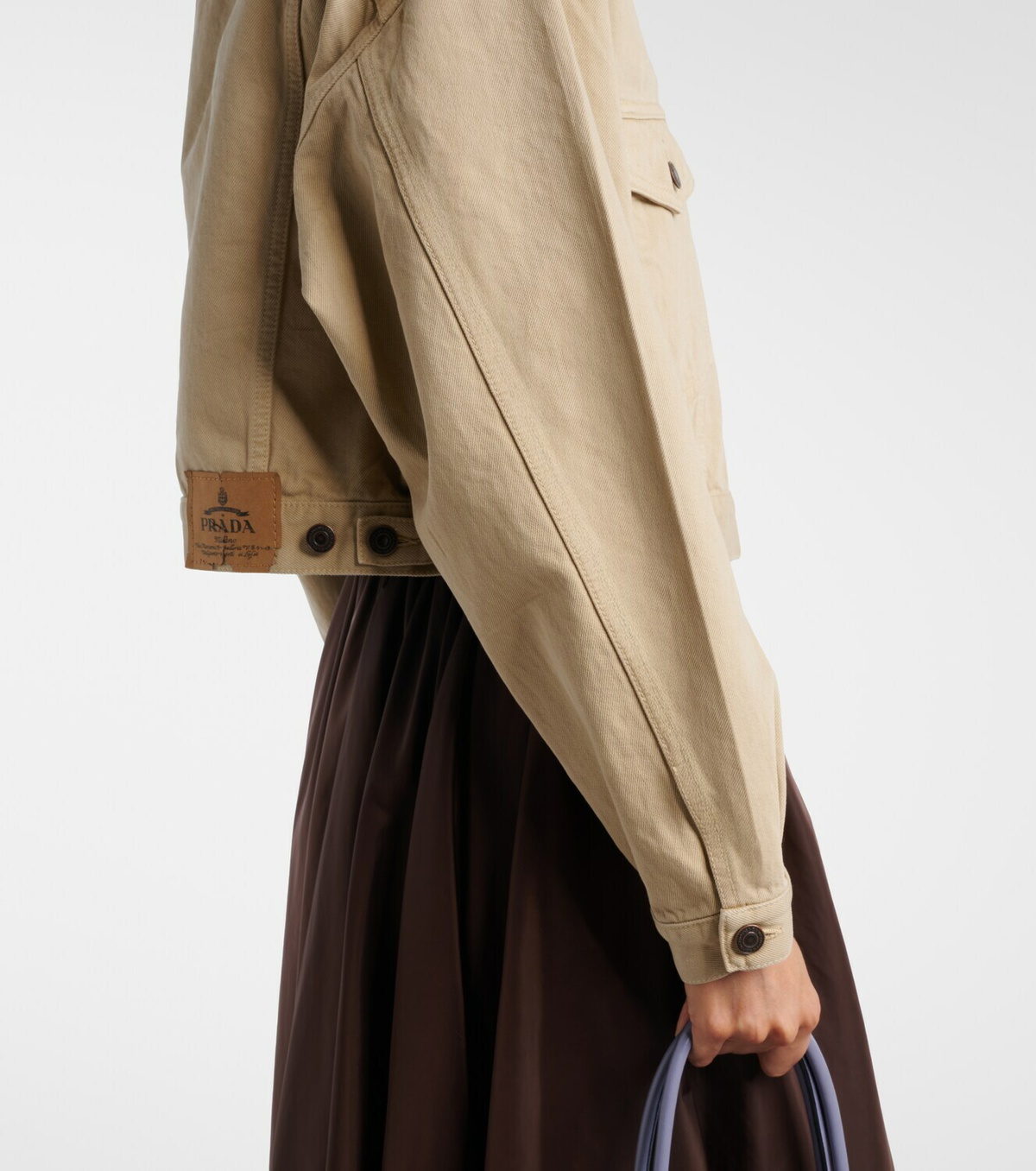 Prada Leather-trimmed cropped denim jacket