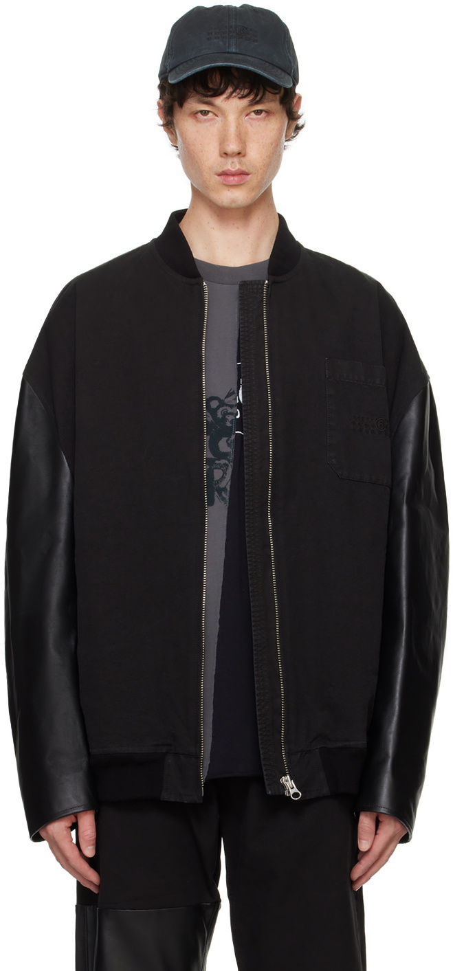 MM6 Maison Margiela Black Canvas & Leather Bomber Jacket MM6