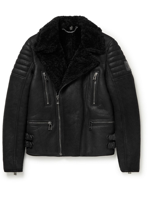 Photo: Belstaff - Fraser Slim-Fit Shearling-Lined Full-Grain Leather Jacket - Black