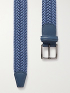 ANDERSON'S - 3.5cm Leather-Trimmed Waxed-Cotton Woven Belt - Blue