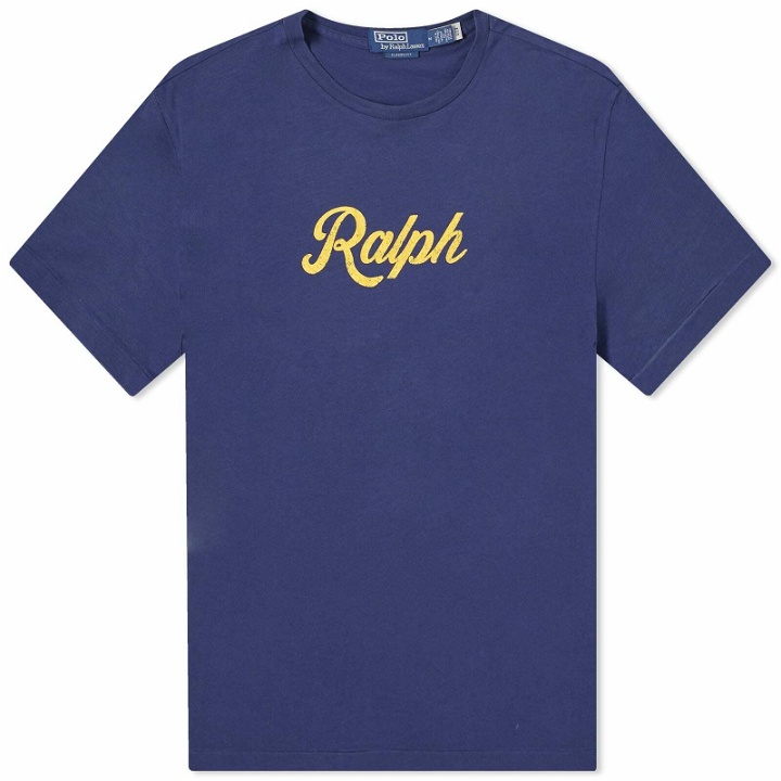 Photo: Polo Ralph Lauren Men's Script Logo T-Shirt in Dark Cobalt