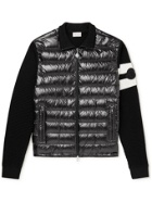 Moncler - Logo-Appliquéd Striped Wool and Quilted Shell Down Zip-Up Cardigan - Black