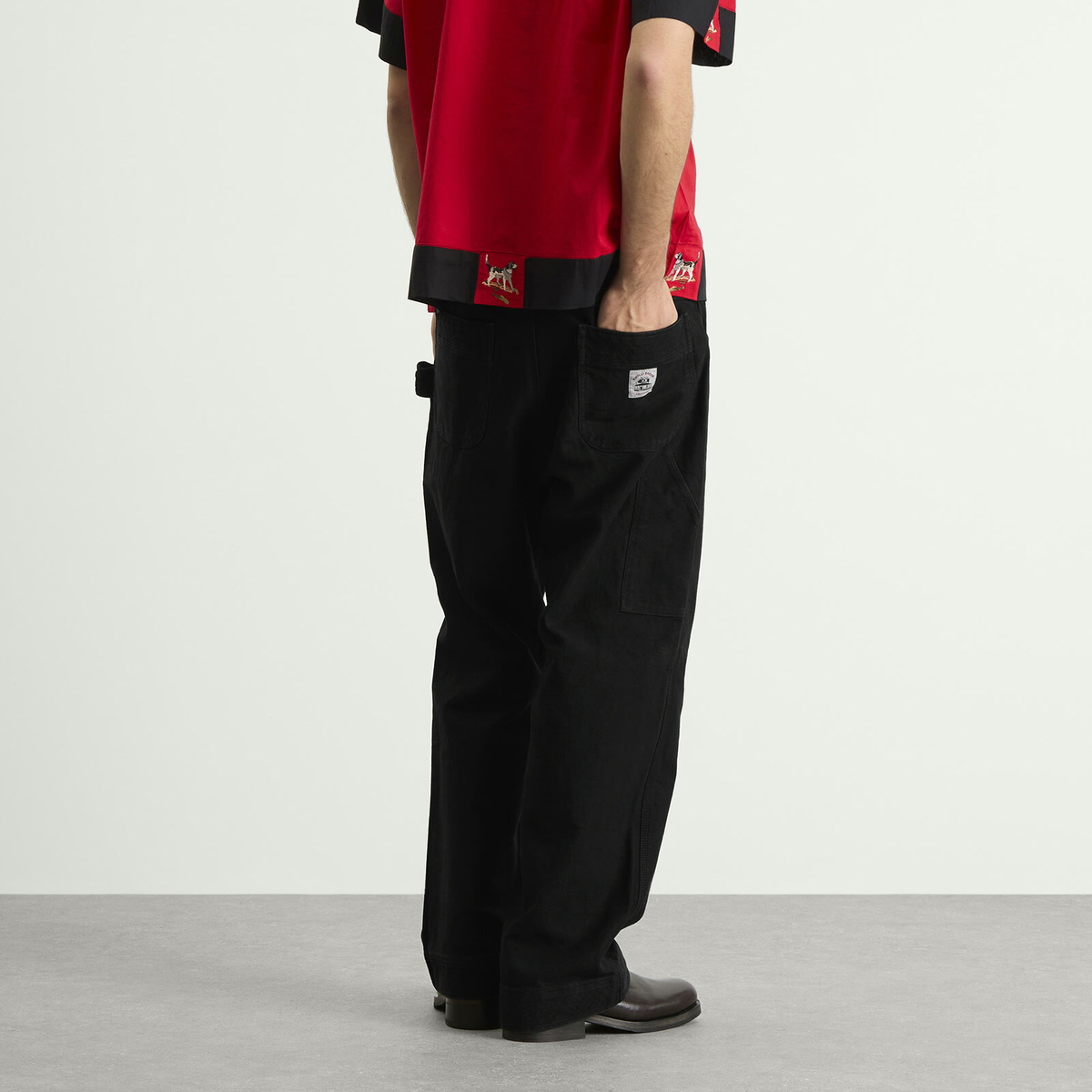 Bode Men's Embroidered Denim Knolly Brook Trousers in Black