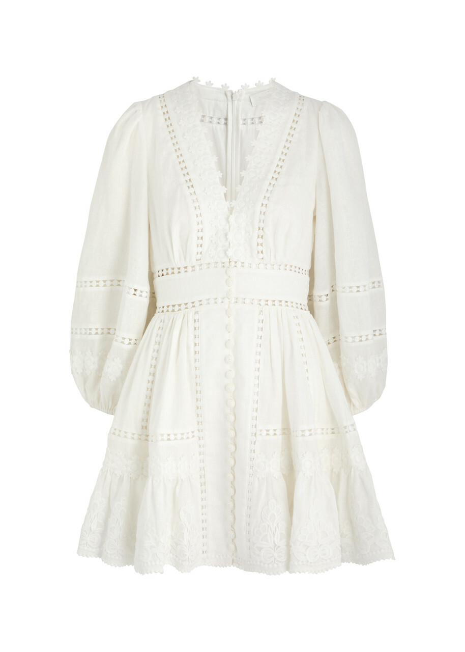 Zimmermann Pop Embroidered Linen Mini Dress Ivory Zimmermann