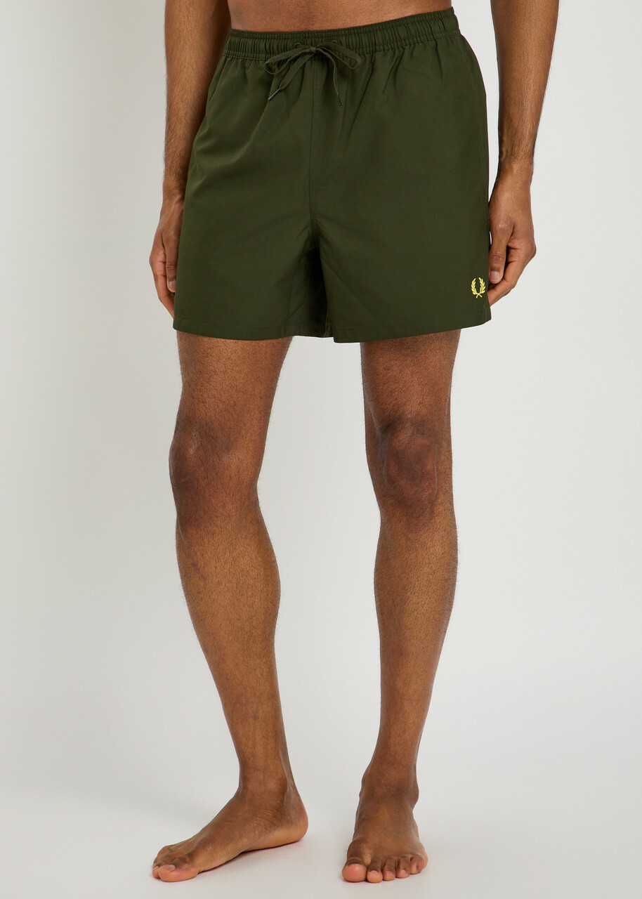 Fred Perry Logo-embroidered Shell Swim Shorts Dark Green