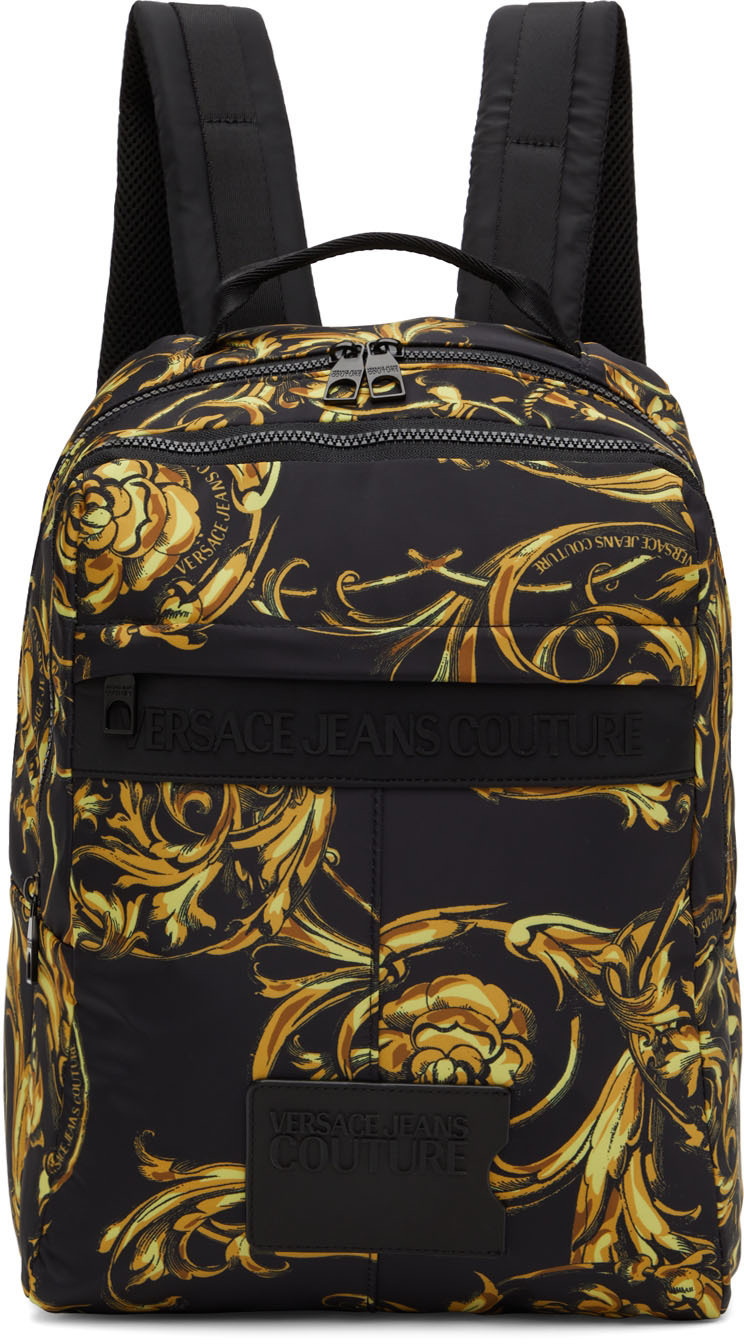 VERSACE: Baroque bag in jacquard nylon and leather - Black