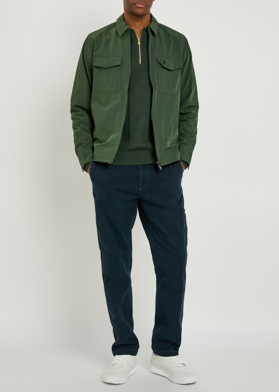 Fred Perry Logo-embroidered Crinkled Shell Overshirt Dark Green