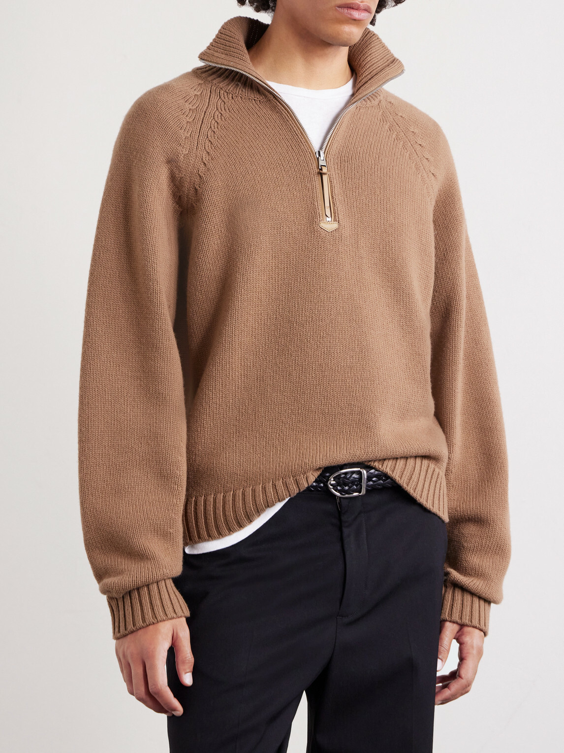 TOM FORD - Wool and Cashmere-Blend Half-Zip Sweater - Brown