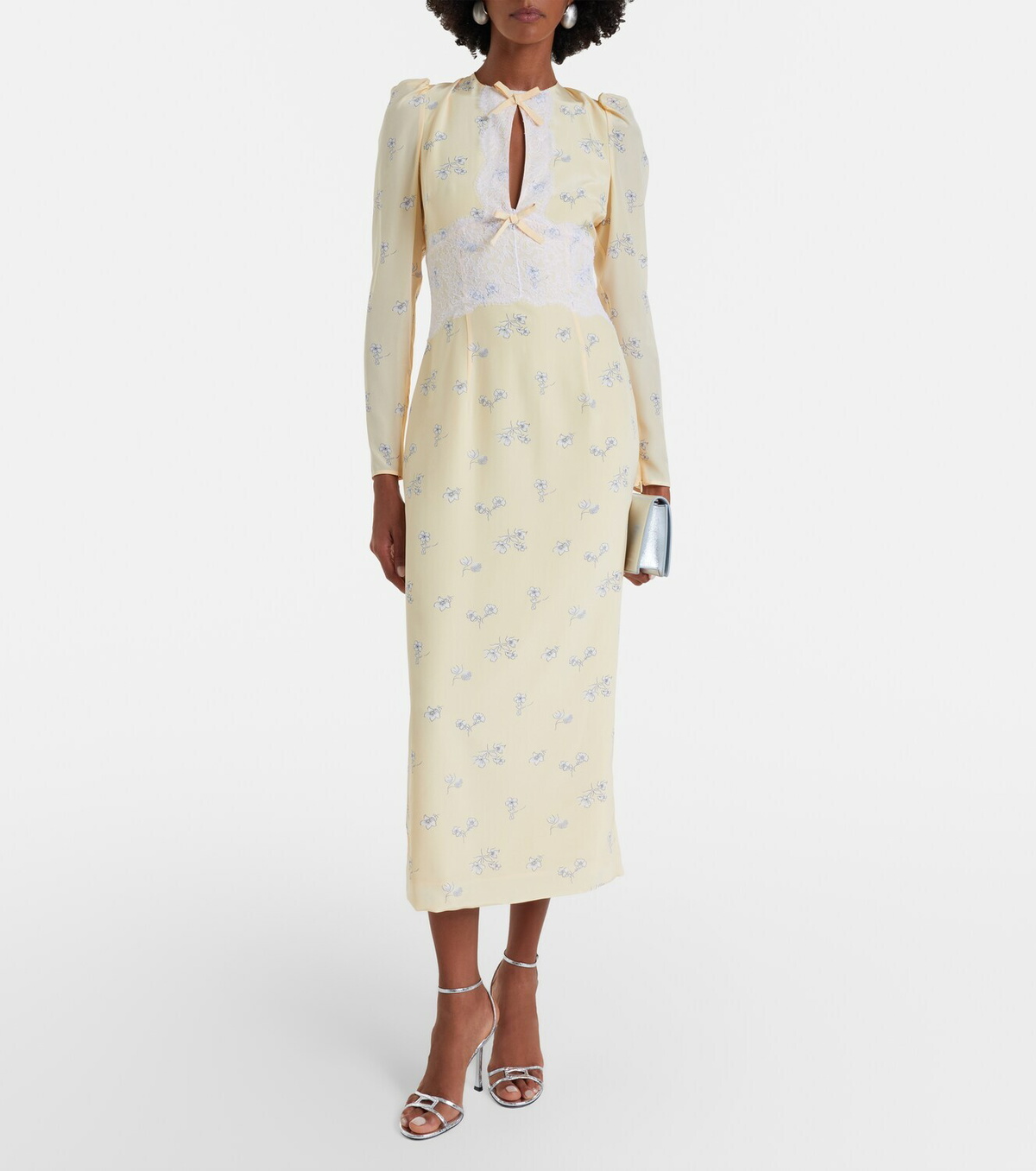 Alessandra Rich Lace-trimmed floral silk midi dress