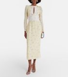 Alessandra Rich Lace-trimmed floral silk midi dress
