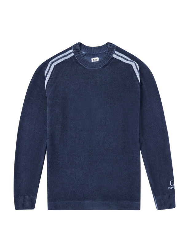 Photo: C.P. Company - Striped Logo-Embroidered Cotton-Chenille Sweater - Blue