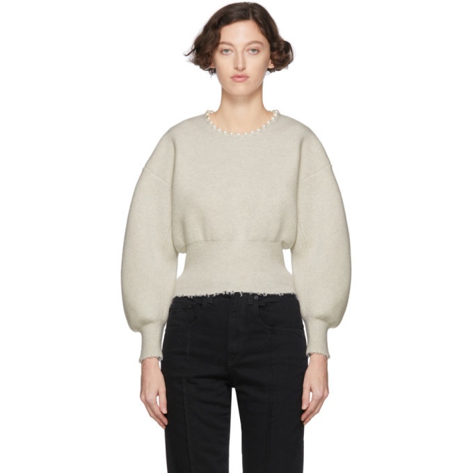 Photo: Alexander Wang White Wool Pearl Necklace Pullover