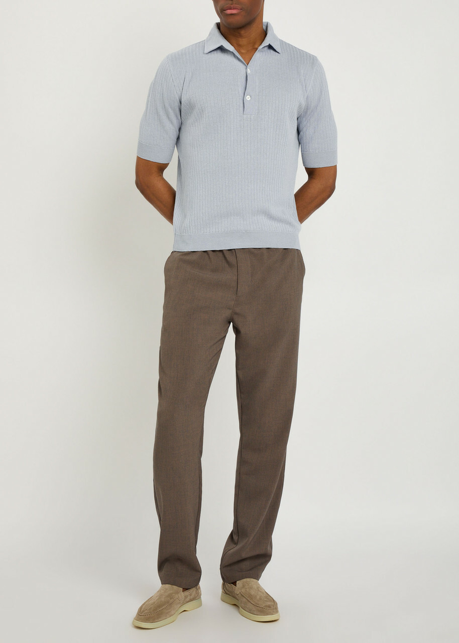 Lardini Ribbed Linen-blend Polo Shirt Light Blue