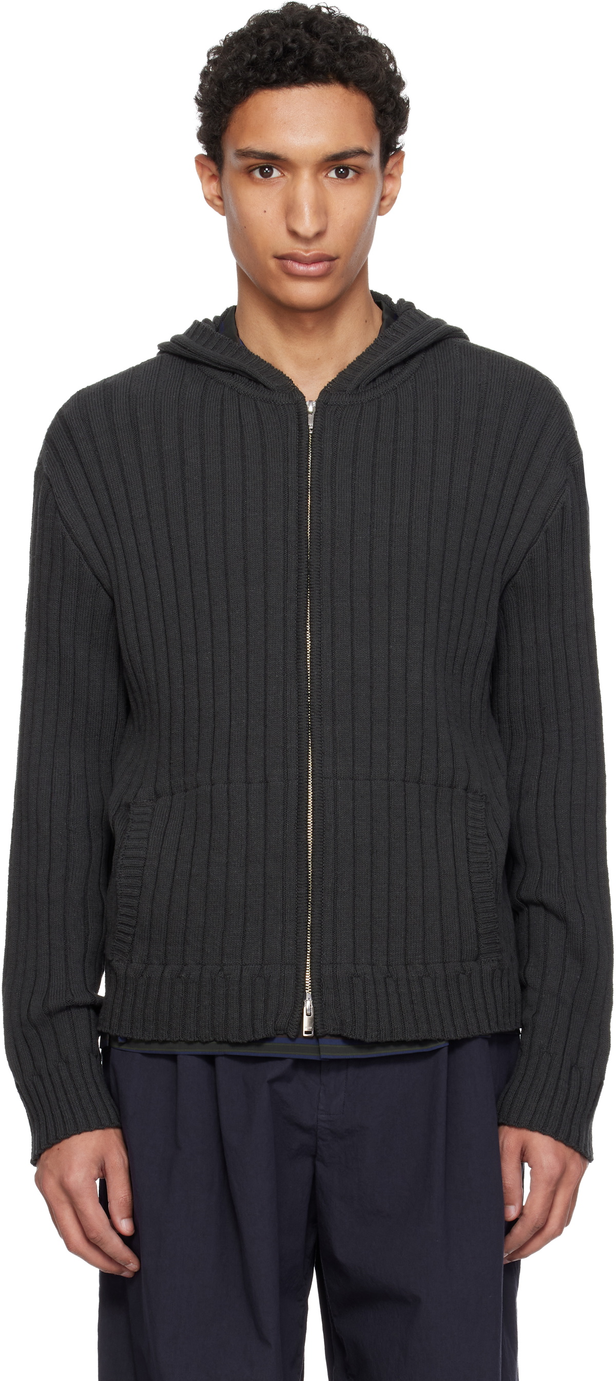 YOKE Gray Cotton Wide Rib Hoodie