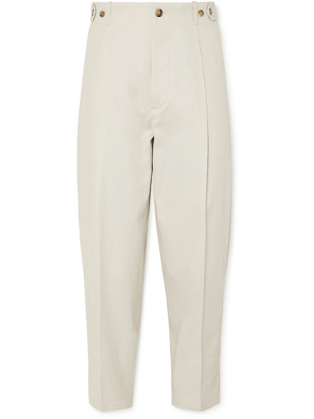 Photo: Tod's - Tapered Pleated Cotton and Linen-Blend Twill Trousers - Neutrals
