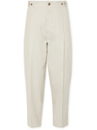 Tod's - Tapered Pleated Cotton and Linen-Blend Twill Trousers - Neutrals