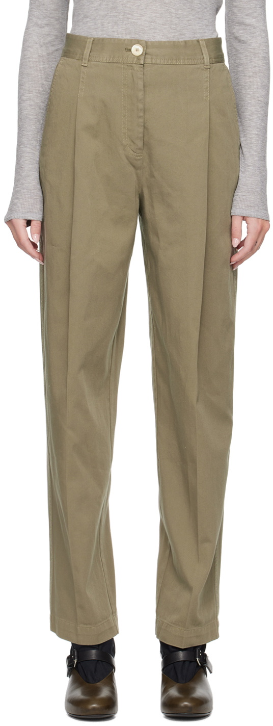 House of Dagmar Khaki Mid-Rise Trousers