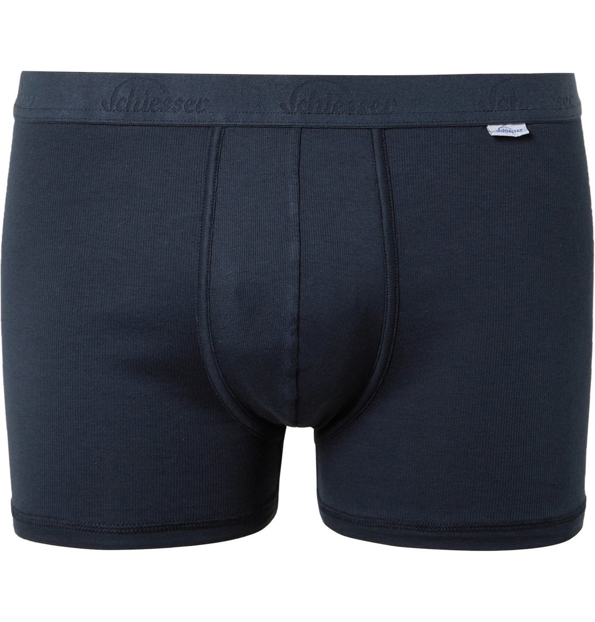 Schiesser Boxer Uomo – Mutande In Cotone Ed Elastan, Jersey Elasticizzato, Nero Con Bordi Bianchi, Serie 1875