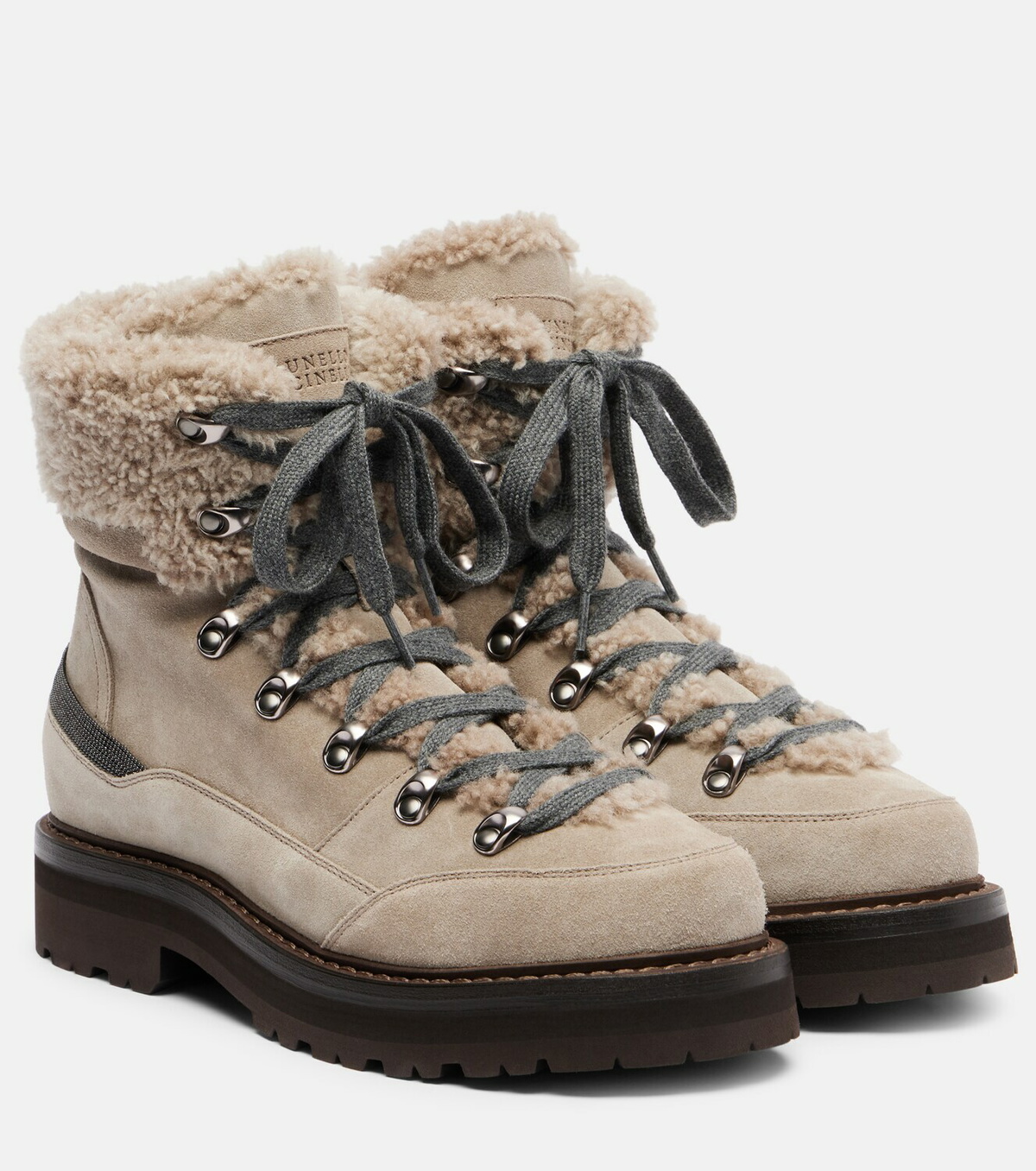 Brunello Cucinelli Shearling-lined suede lace-up boots