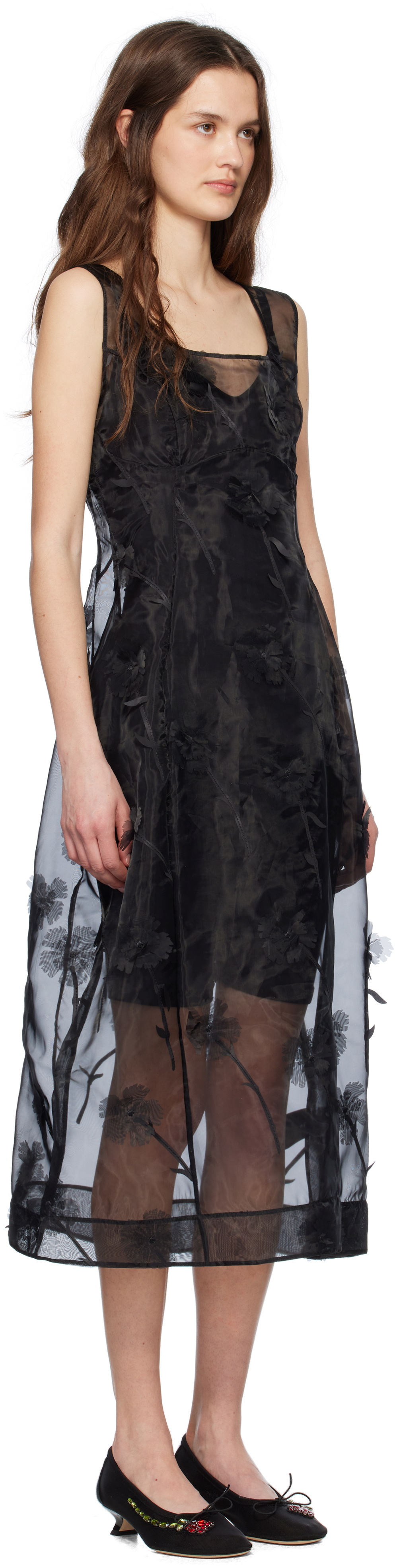 simone rocha sheer sculpted dress with rose details Simone Rocha Sheer Sculpted Dress with Rose Details