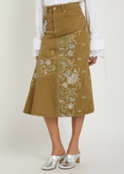 Erdem Floral-embroidered Denim Midi Dress Camel