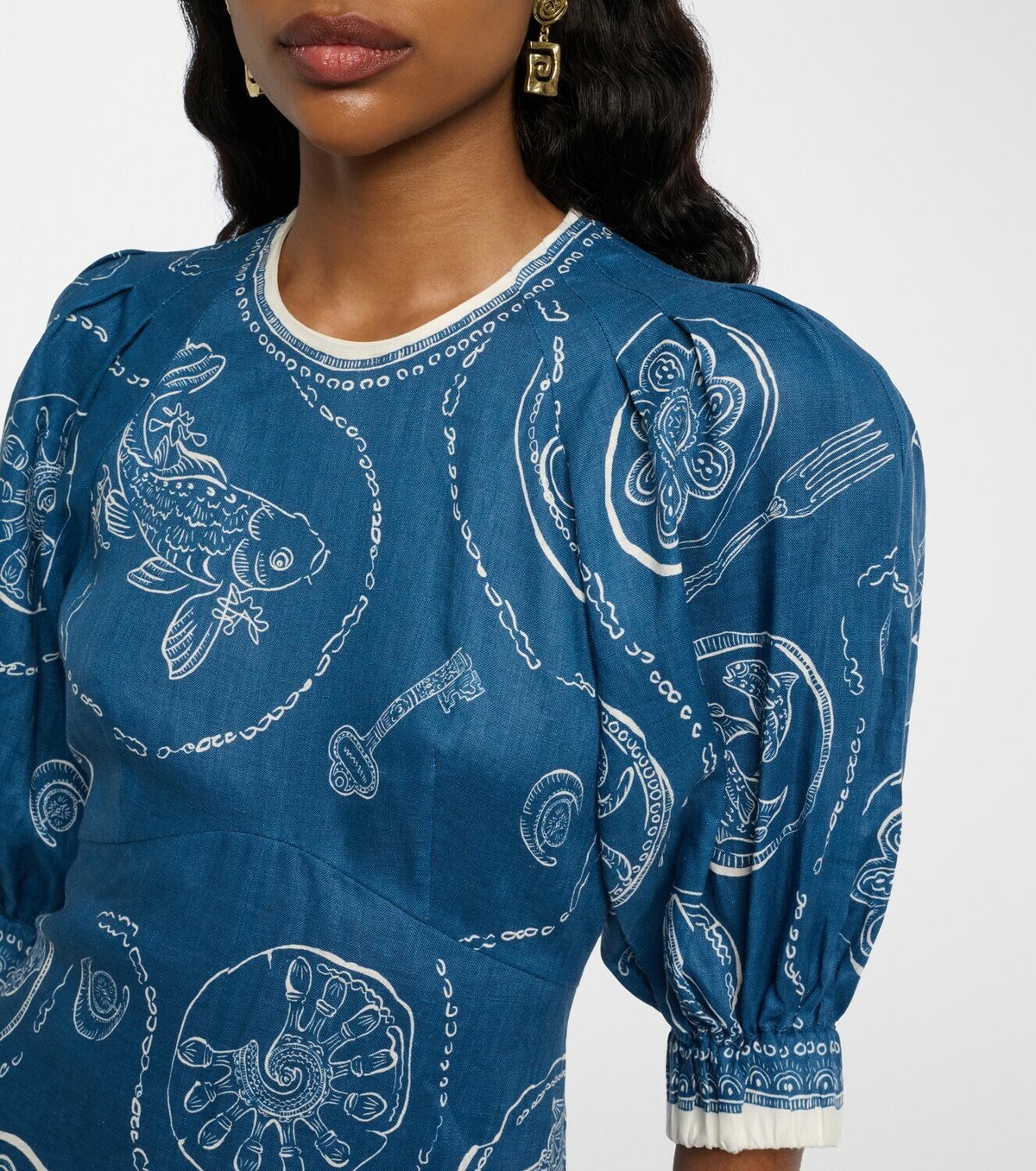 Alémais Lucky printed linen midi dress