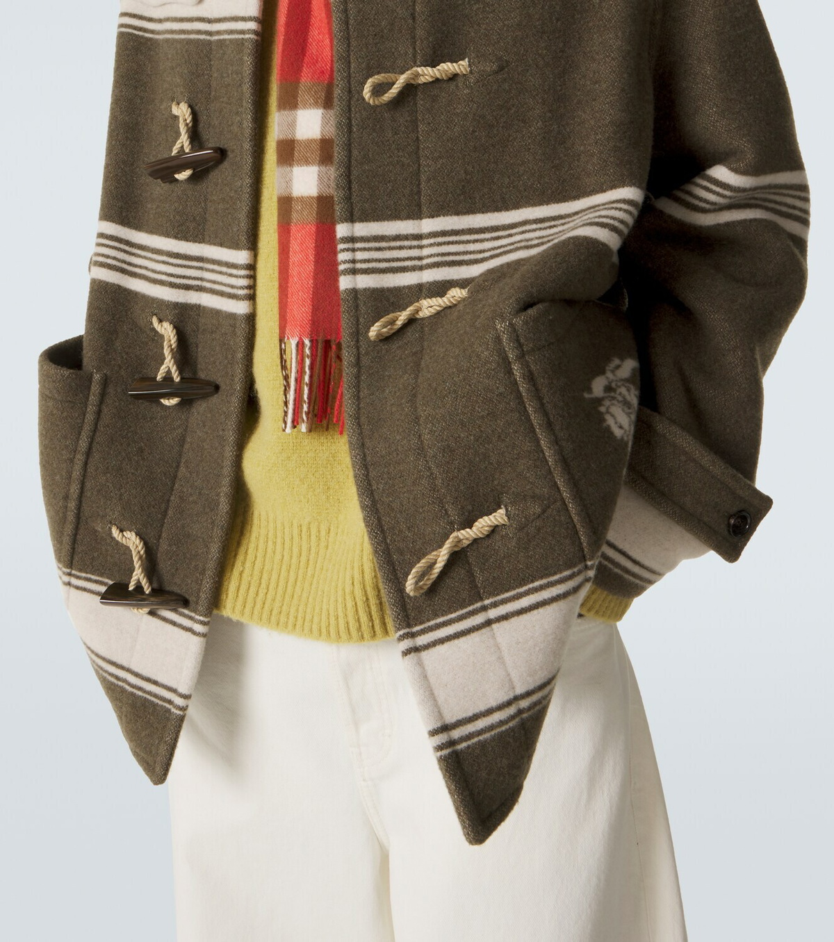 Burberry Striped wool and cotton-blend duffel coat