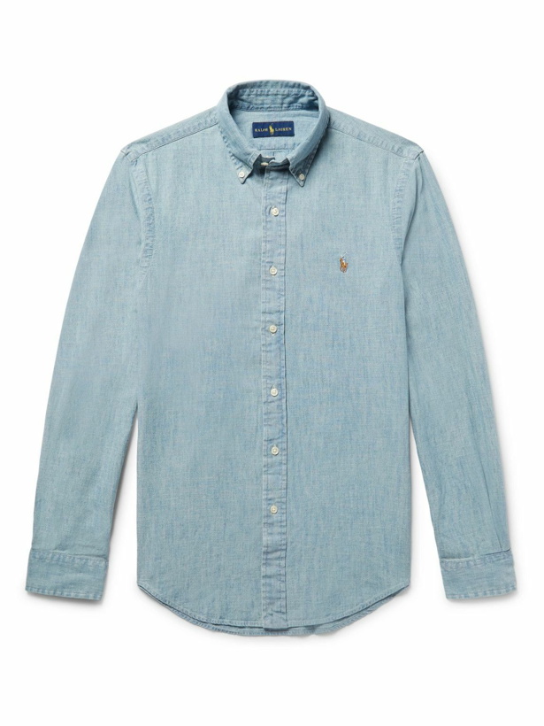 Photo: Polo Ralph Lauren - Slim-Fit Washed Cotton-Chambray Shirt - Blue
