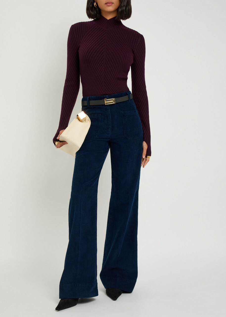 Victoria Beckham Ribbed Merino Wool top Burgundy