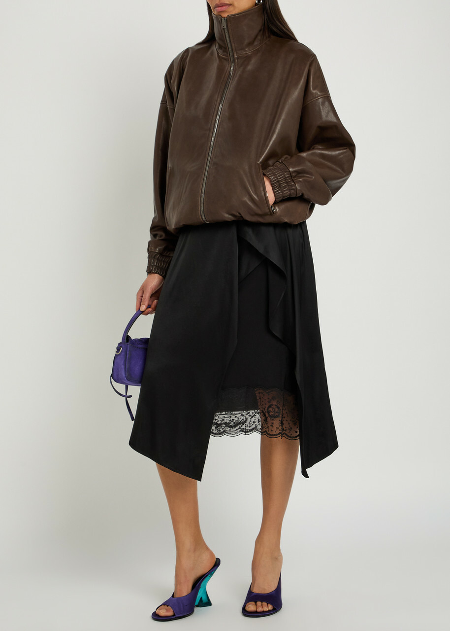 Acne Studios Layered Asymmetric Satin Midi Skirt Black