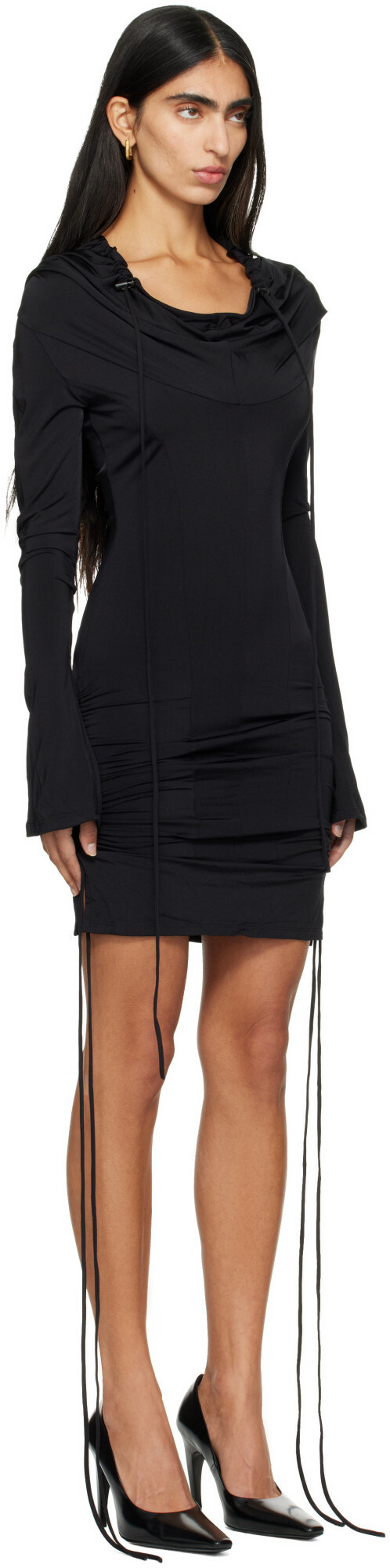 KNWLS Black CU Hooded Minidress