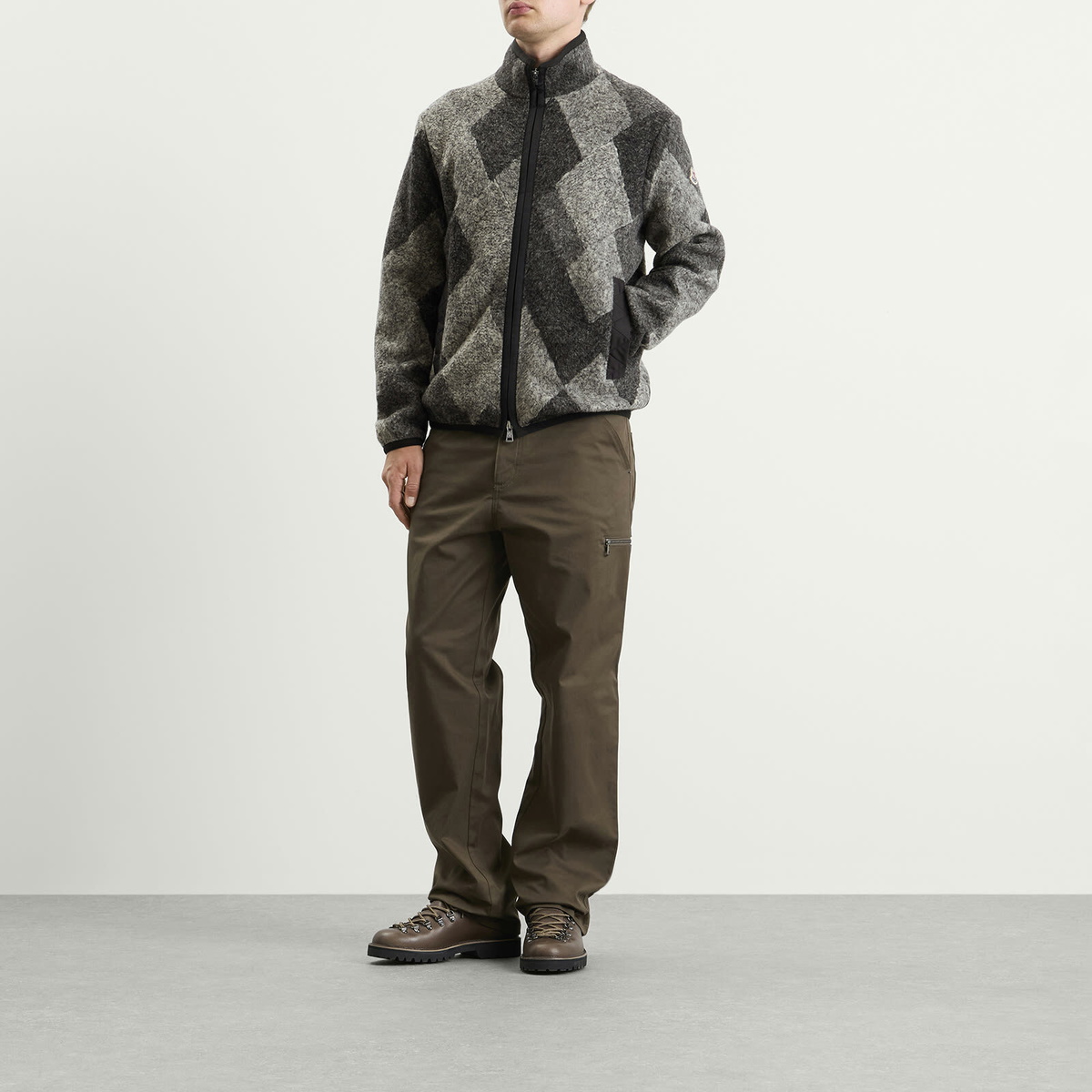 Moncler Men's Zip Up Wool Jacquard Jacket in Grey