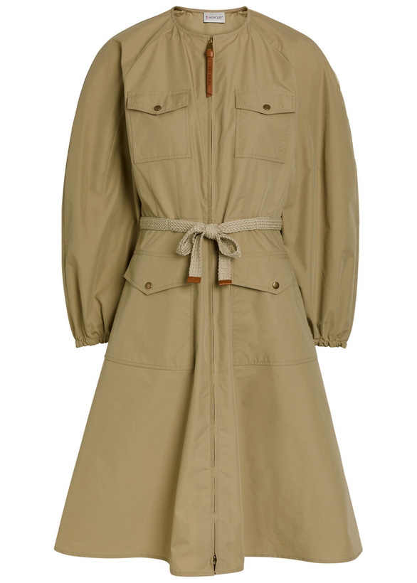 Photo: Moncler Logo-appliquéd Belted Cotton-blend Midi Dress Beige