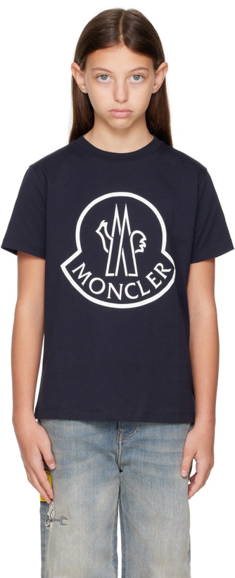 Photo: Moncler Enfant Big Kids Navy Printed Logo Cotton T-shirt