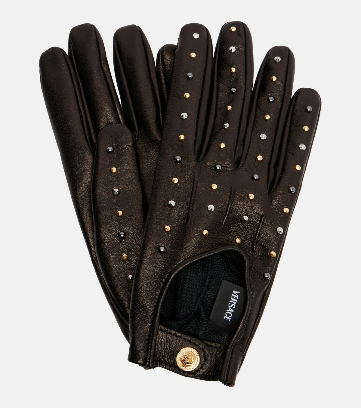 Versace Cutout studded leather gloves