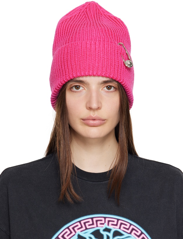 Photo: Versace Pink Safety Pin Beanie