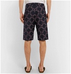 Valentino - Pleated Logo-Print Wool and Mohair-Blend Shorts - Blue