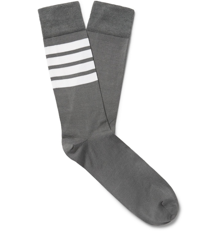 Photo: Thom Browne - Striped Cotton-Blend Socks - Gray