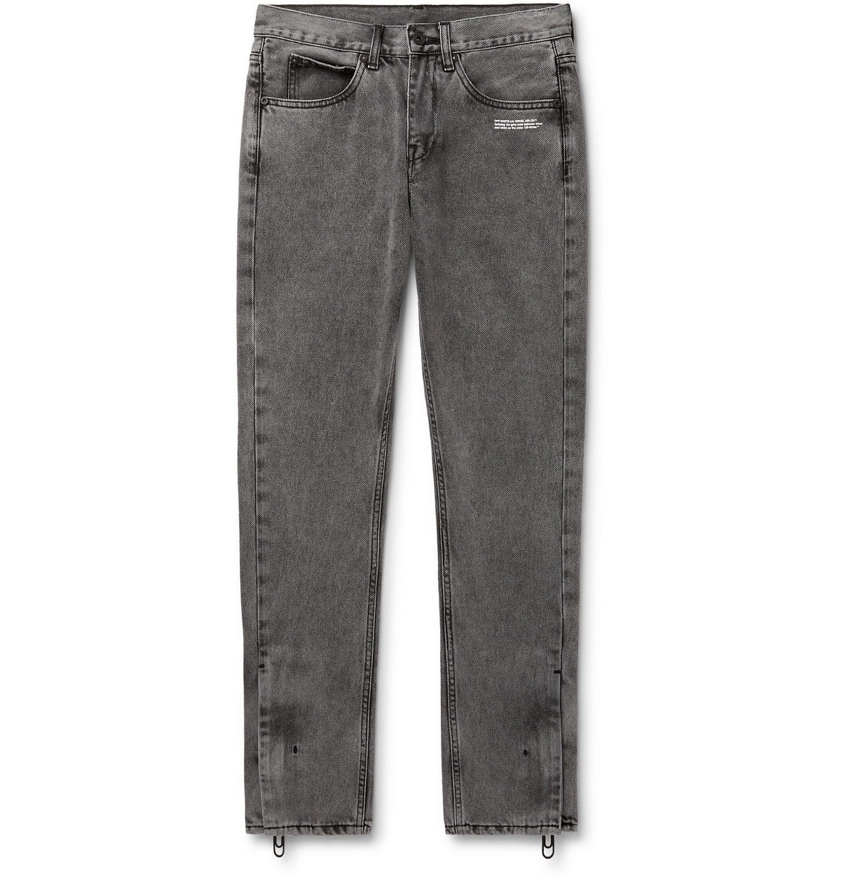 Off-White - Slim-Fit Logo-Print Stonewashed Denim Jeans - Gray Off 